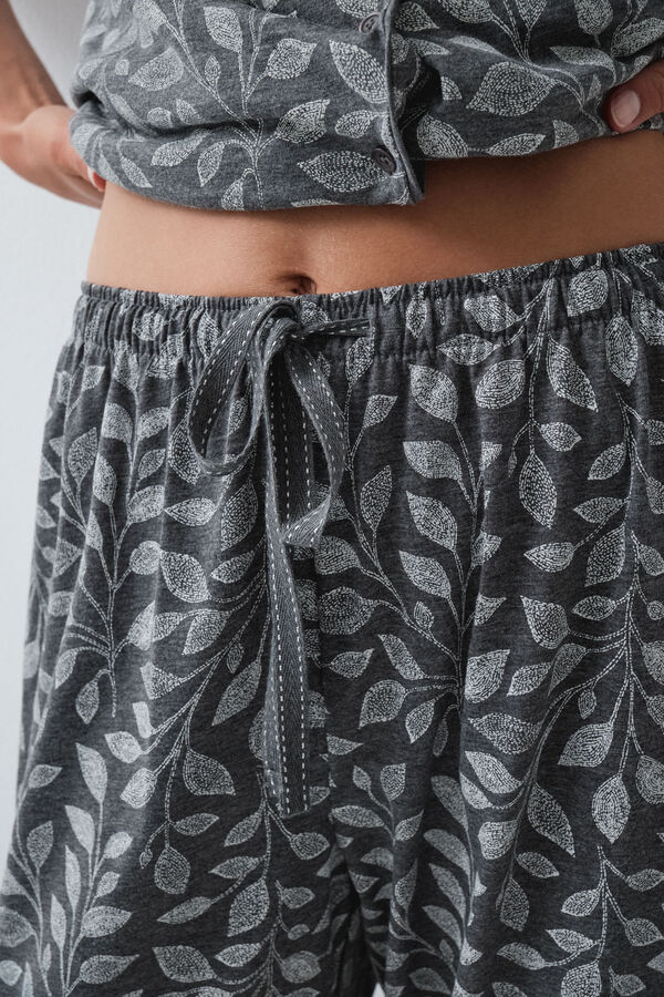 Women'secret Pyjama long chemise &agrave; feuilles gris