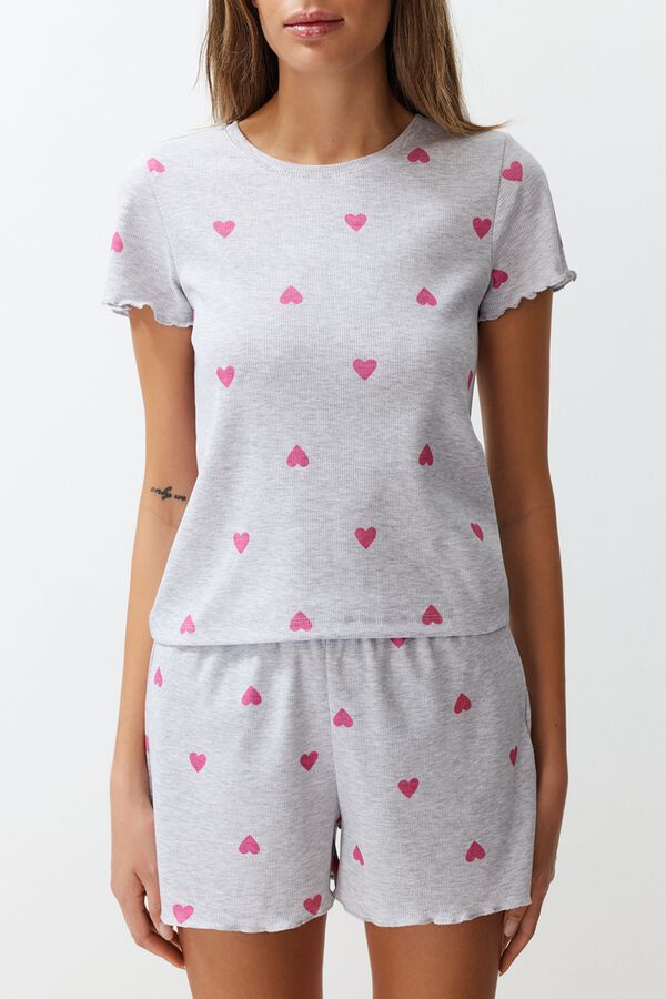 Trendyol Conjunto de pijama corto corazones gris