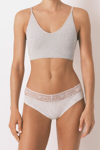 Women'secret Wide cotton panty with medium grey lace print