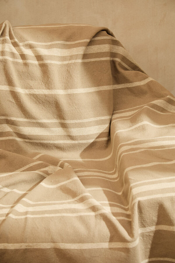 Calma House Colcha de algod&oacute;n a rayas en tono piedra Sorento beige