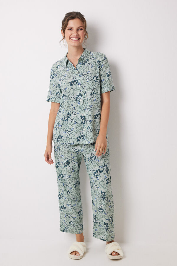 Womensecret Green floral viscose shirt pajamas green