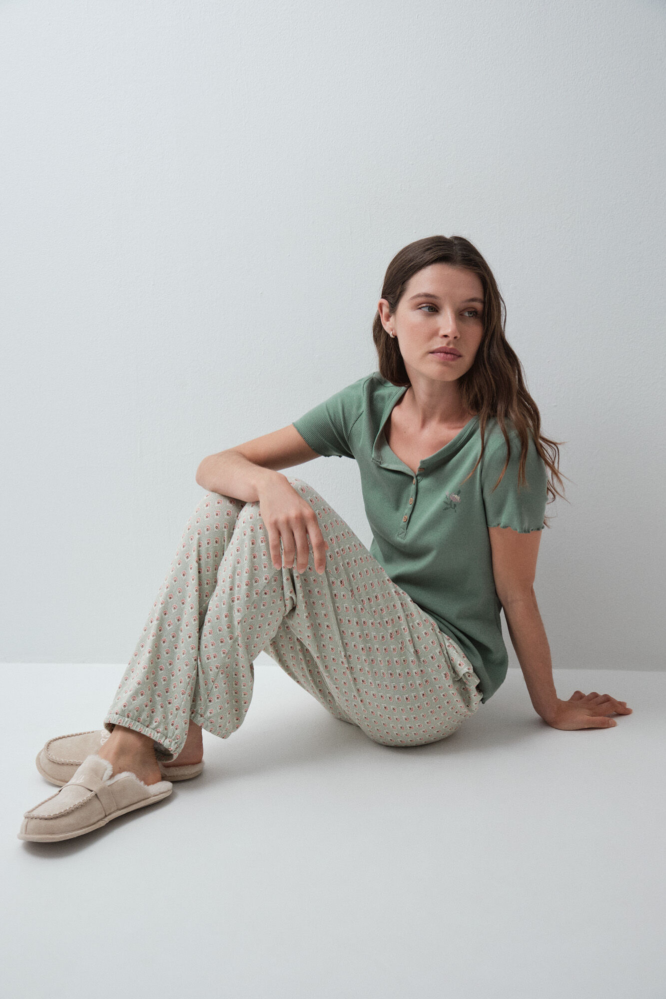Women'secret Aqua green print long trousers