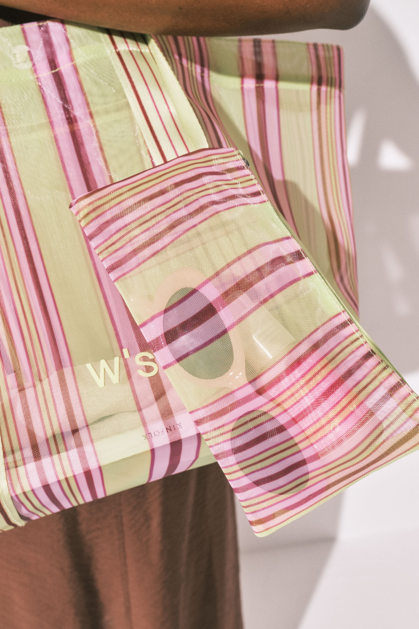 Women'secret Green and pink striped mesh large handbag