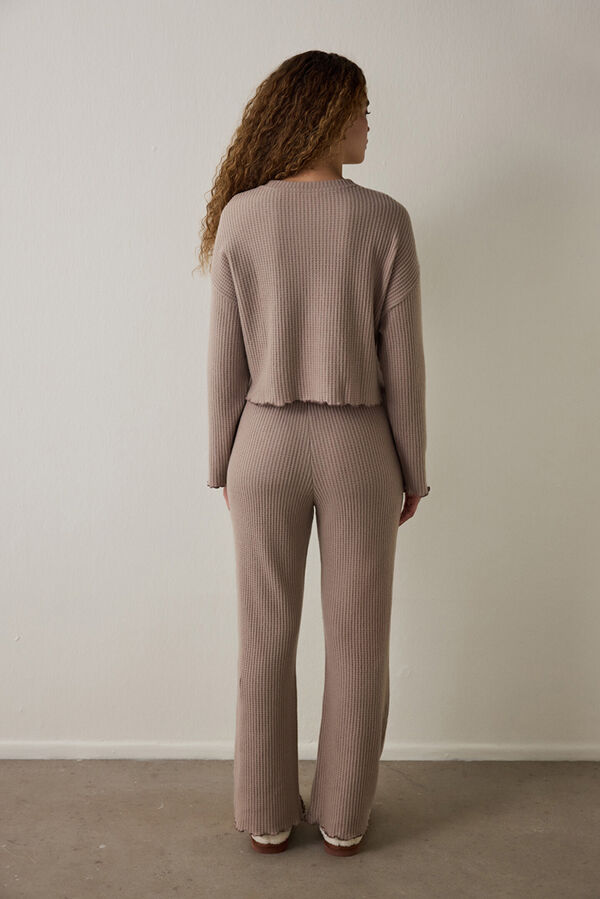 Penti Conjunto de pijama t&eacute;rmico de manga larga con cuello redondo y efecto waffle en color moca beige