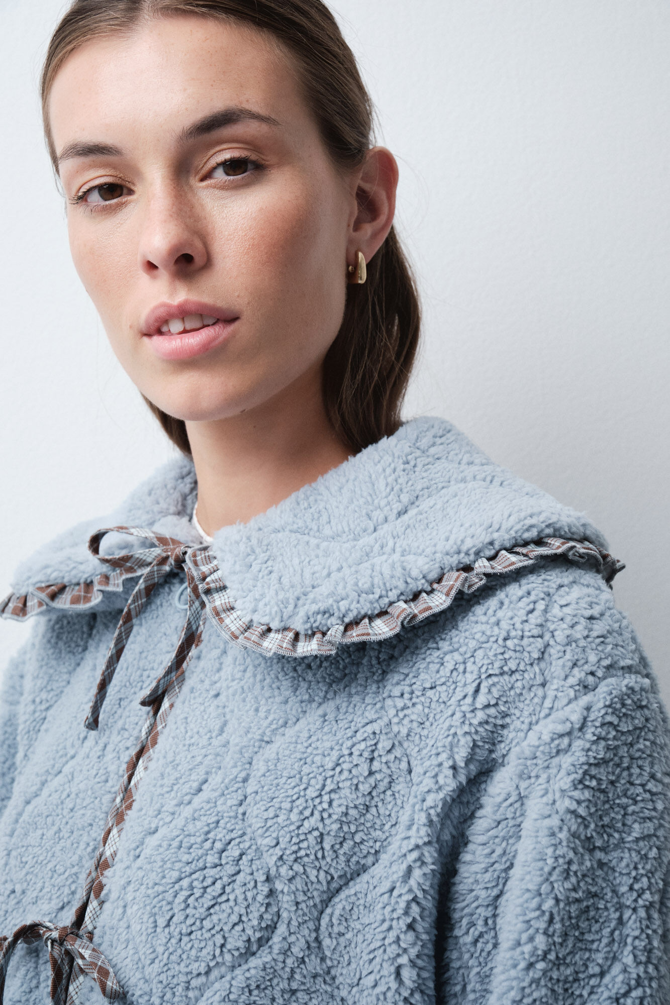 Women'secret Short faux shearling Peter Pan collar robe
