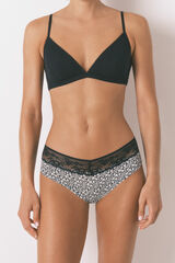 Women'secret Wide cotton panty with black lace print black
