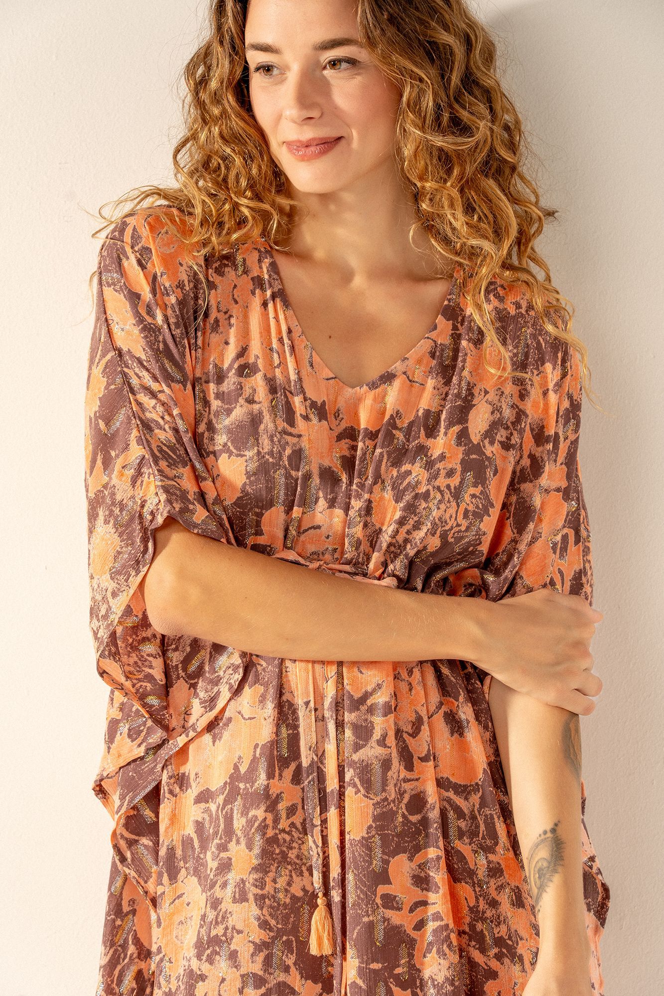 Abbacino  Caft&atilde; em algod&atilde;o estampado abstrato laranja