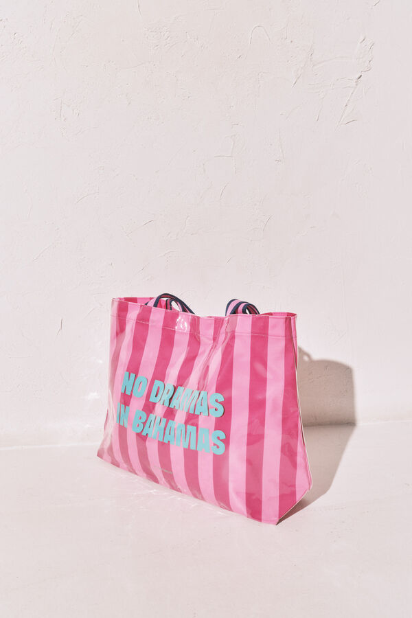 Women'secret Pink striped beach bag pink