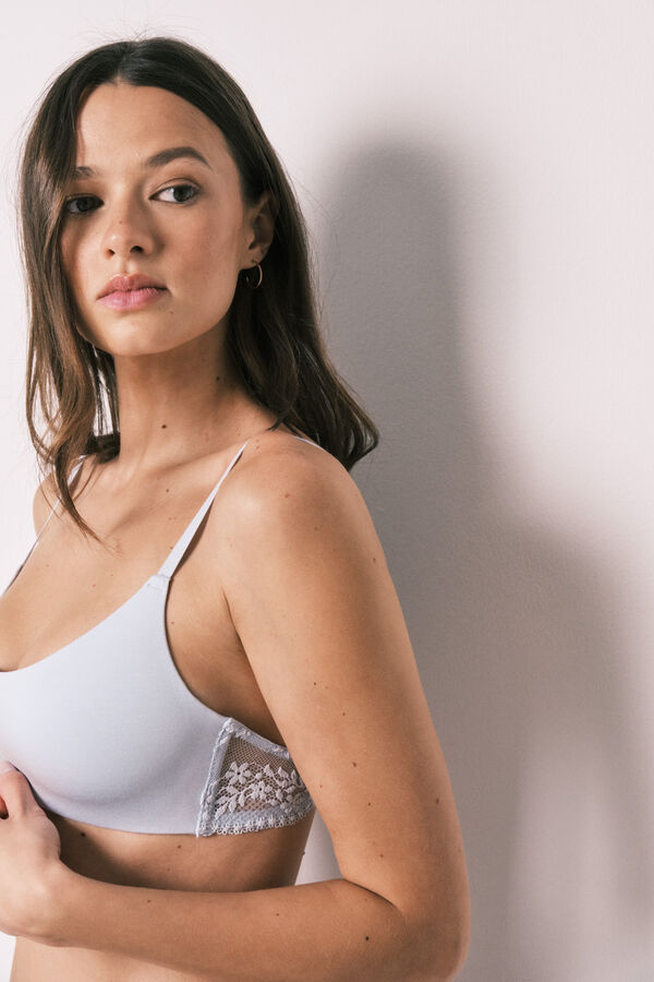 Women'secret Blue modal and lace padded bra top blue