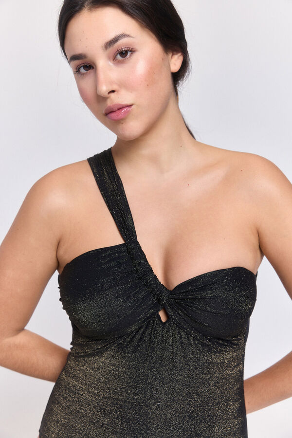 Pieces Maillot de bain en nylon brillant &agrave; une &eacute;paule noir