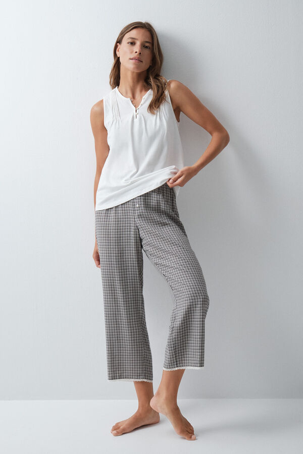 Women'secret Plaid capri trousers with lace hems black