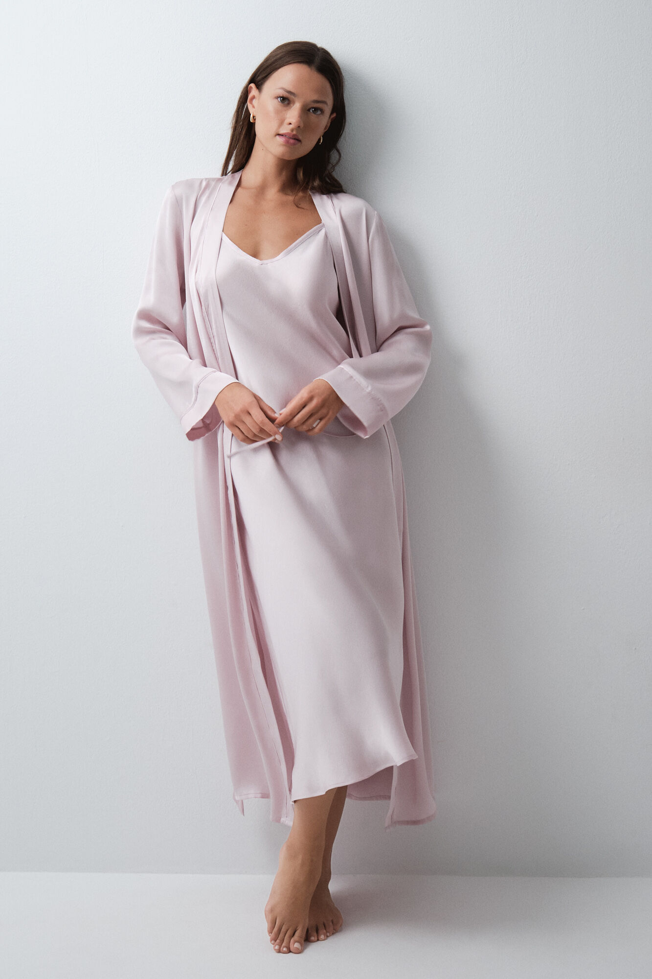 Women'secret Robe de chambre longue satin&eacute;e &agrave; ceinture rose