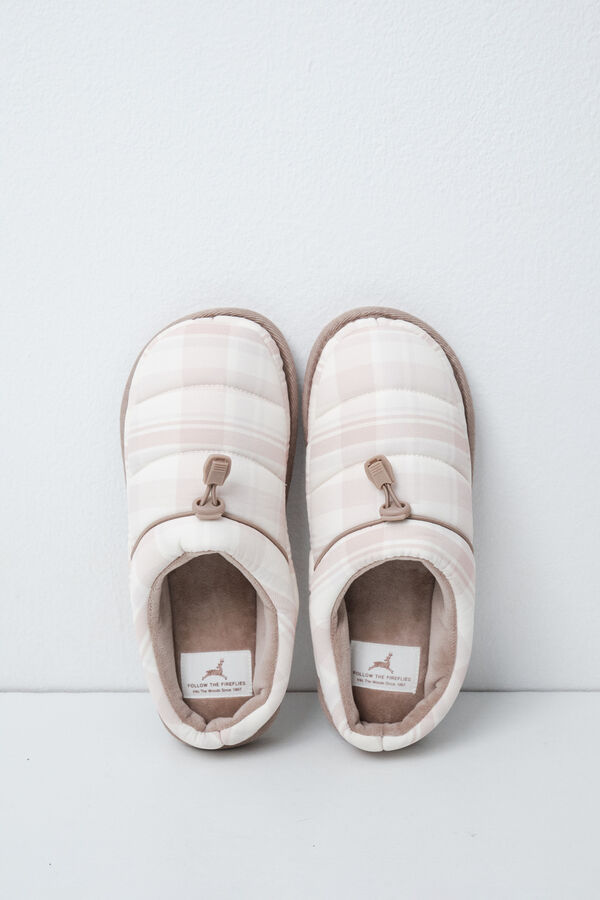 Women'secret Plaid puffer slippers white