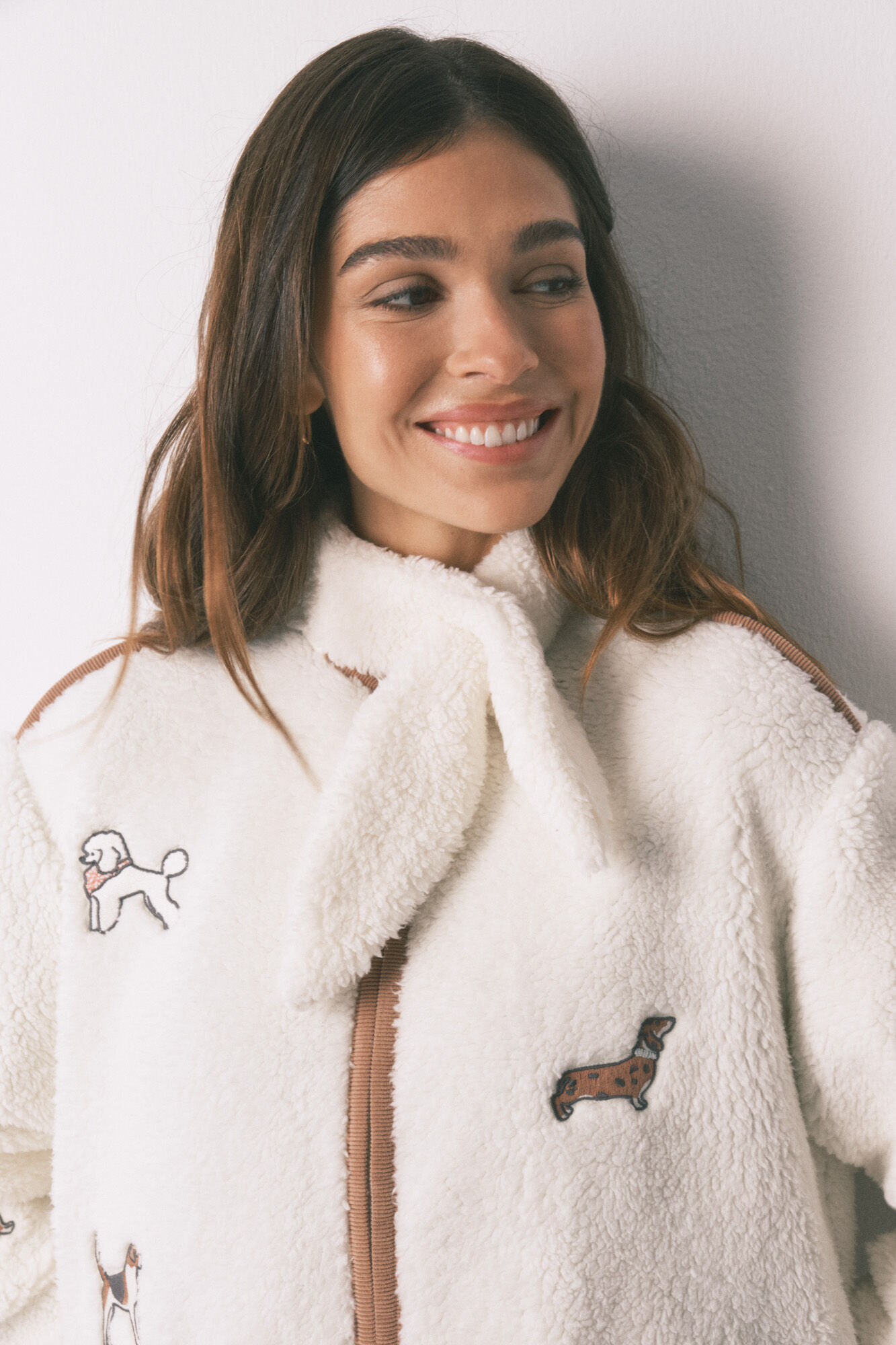 Women'secret Faux shearling short dog patch robe