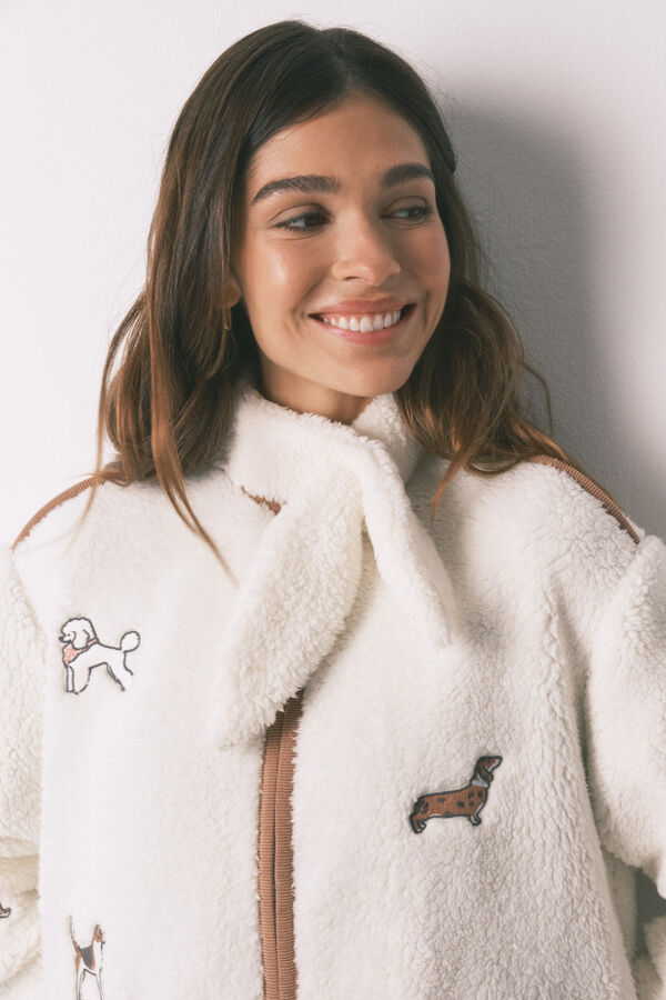 Women'secret Faux shearling short dog patch robe beige