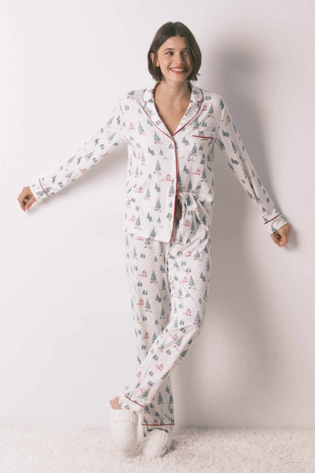 Women'secret Long white Christmas print classic pyjamas