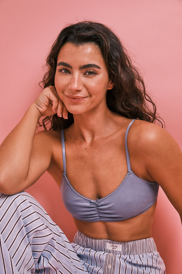 HI&BYE Blue cotton padded ruched top blue
