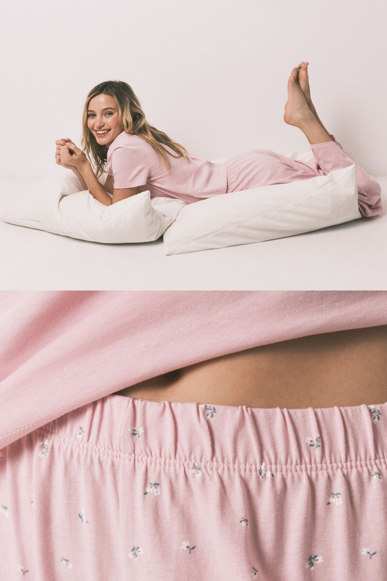 HI&BYE Pink cotton mini floral print long pyjamas