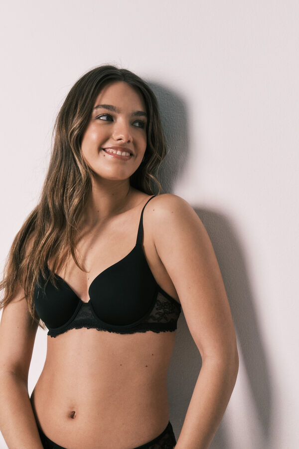 Women'secret Black microfibre and lace classic bra BEAUTIFUL black