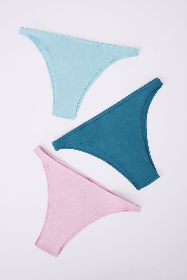 Womensecret Lot 3 tangas coton turquoise, rose et bleu 