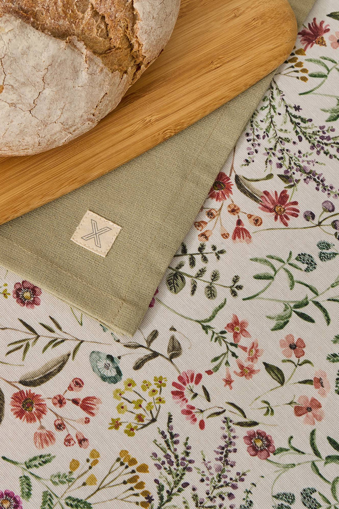 Textura Mantel antimanchas redondo algod&oacute;n flores y hojas