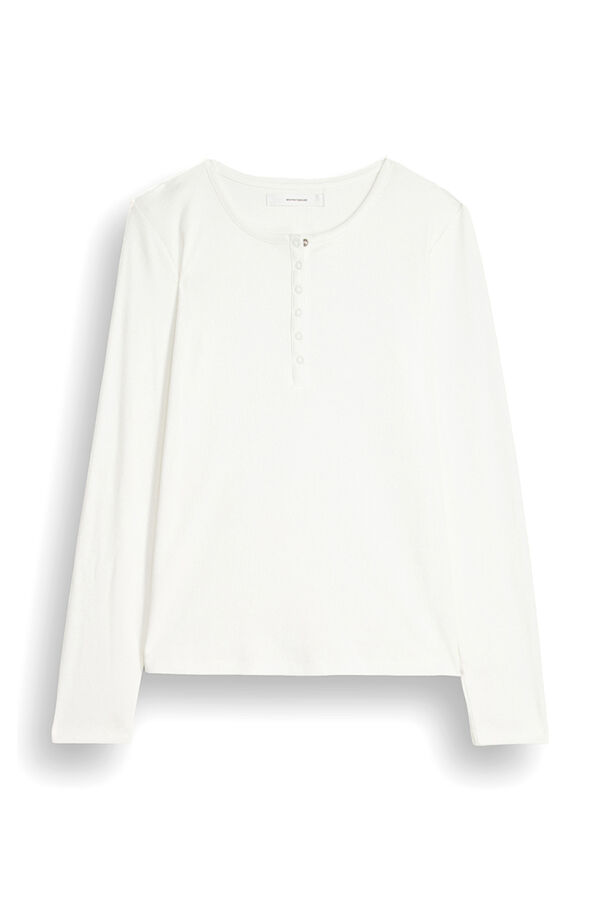 Womensecret Bijela majica od 100 % pamuka s ovratnikom s gumbima Bež
