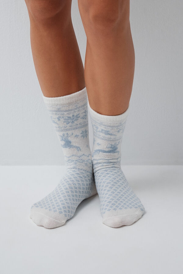 Women'secret Blue jacquard long socks blue