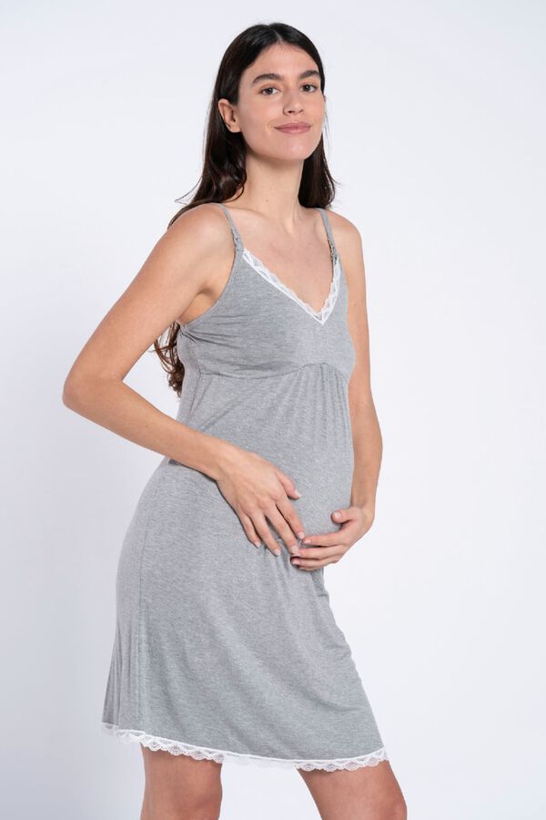 Ohma Camis&oacute;n de lactancia con encaje contraste gris