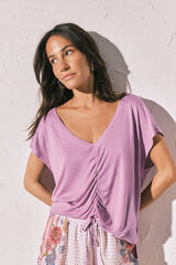Women'secret Lilac viscose linen short T-shirt pink