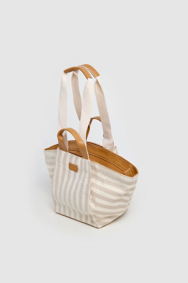 Pepe Jeans Bolso de mano lona rayas marfil