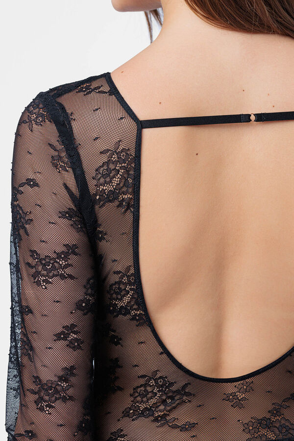 Womensecret Long-sleeved lace body noir