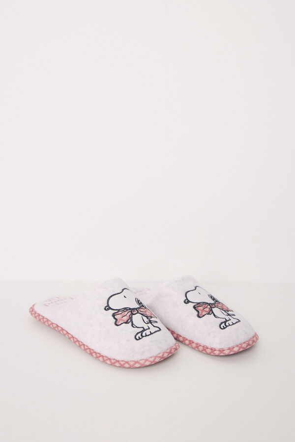 Womensecret Chinelo Snoopy cinza com slingback rosa