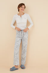 Womensecret Pyjama lang Rippstrick und Baumwolle Paisley Grau