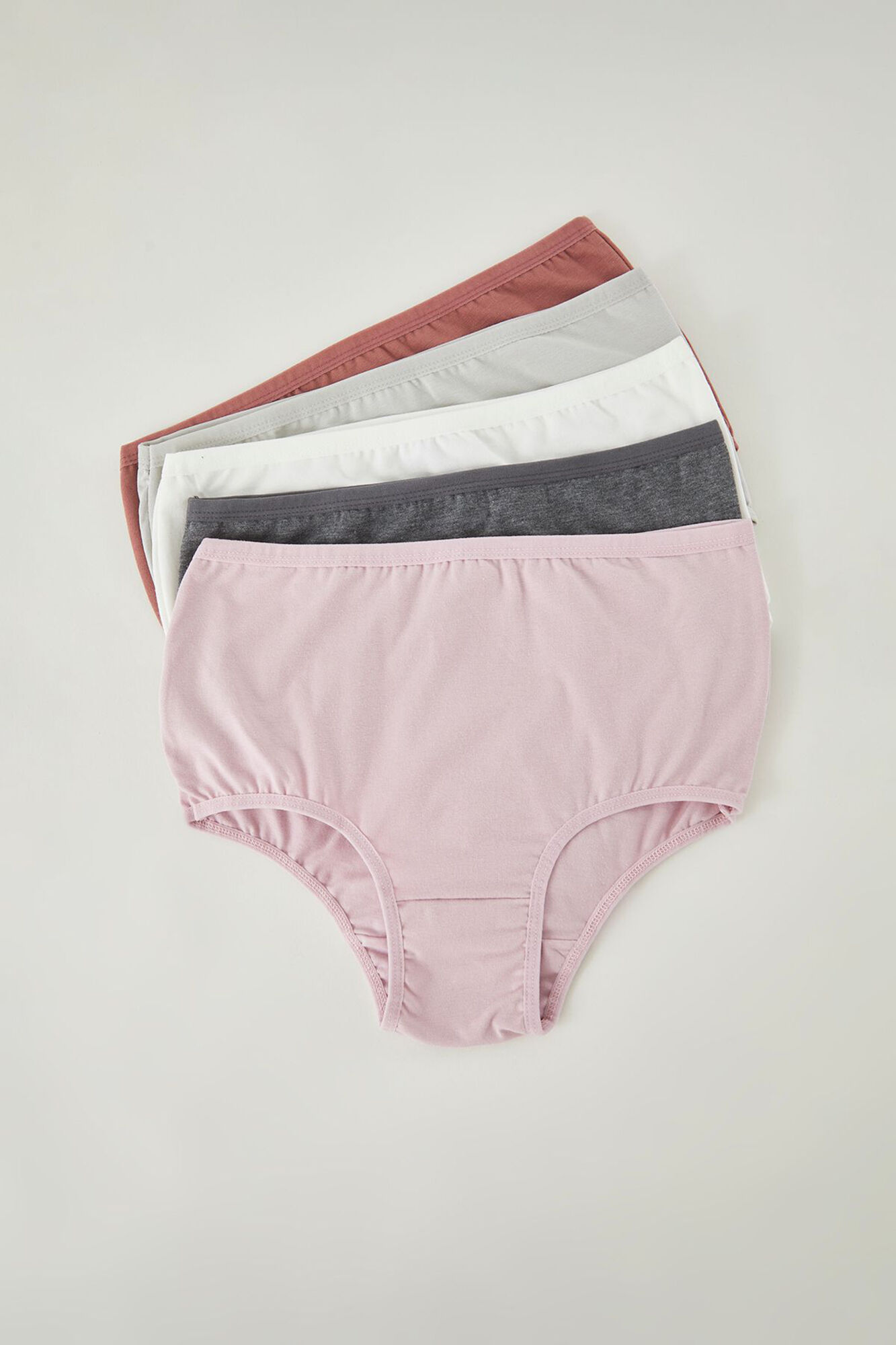 Trendyol Paquete de 5 Bragas cl&aacute;sicas de algod&oacute;n de cintura alta marr&oacute;n multicolor.&nbsp;&nbsp;