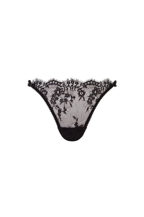 Women'secret Tanga de tiras em renda preto preto