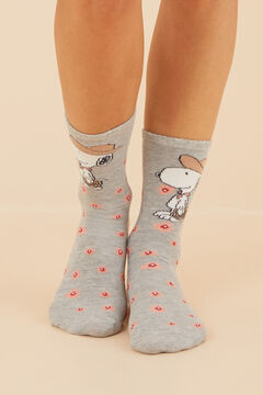 Womensecret Mittellange Socken Baumwolle Blumen Snoopy Cowboy Grau