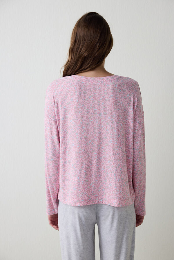 Penti Camiseta de pijama de manga larga con estampado floral rosa