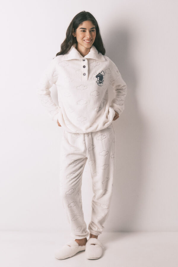 Women'secret Grey fleece cloud-print long pyjamas grey