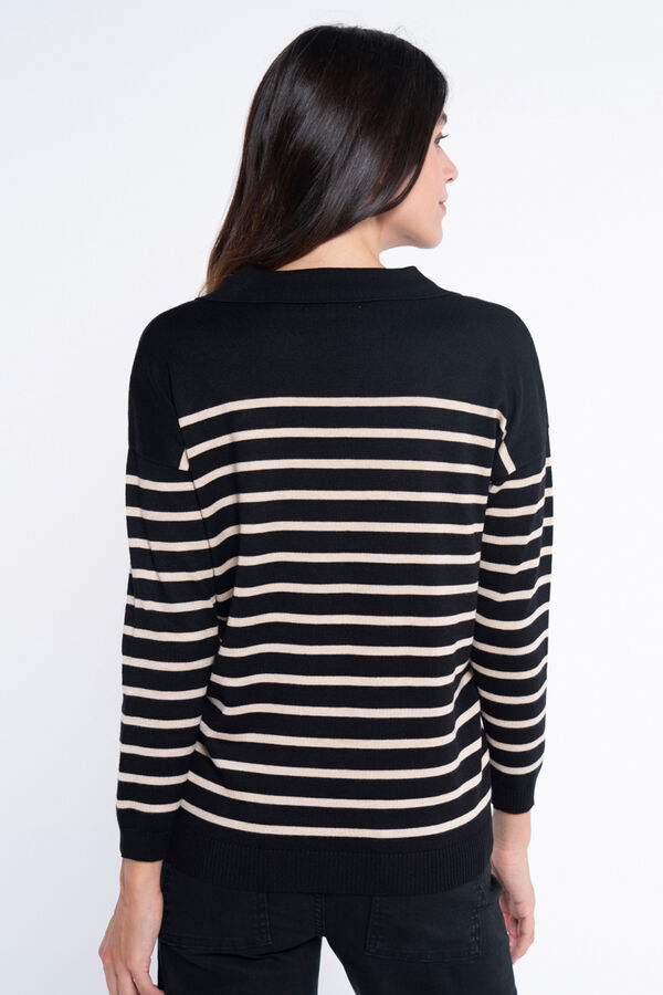 Ohma! Jersey rayado de canal&eacute; con cuello polo negro