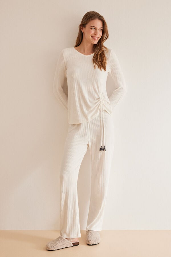 Womensecret Beige pyjama set with a long sleeve top and long bottoms beige