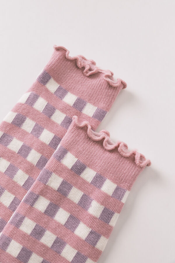 Women'secret Pink plaid print short socks pink