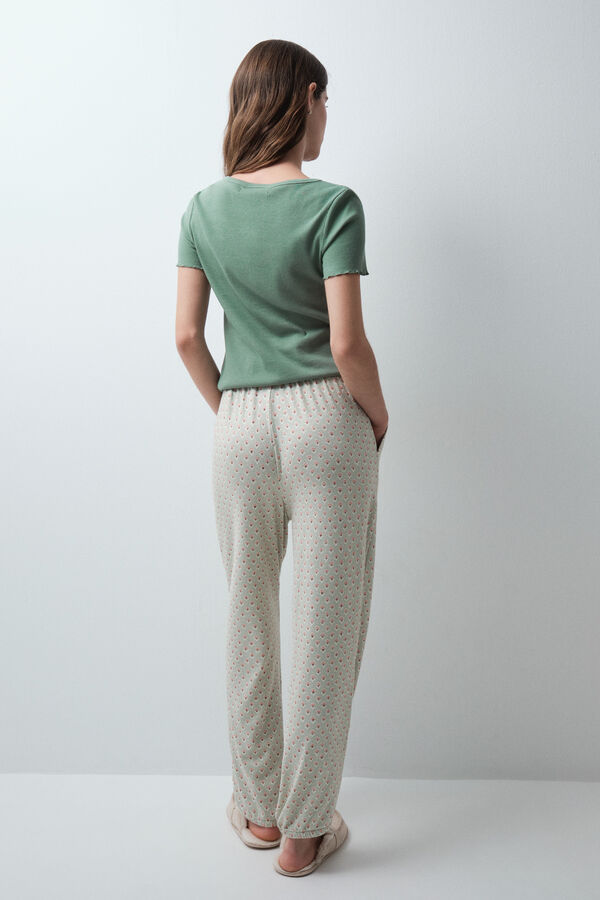Women'secret Aqua green print long trousers green