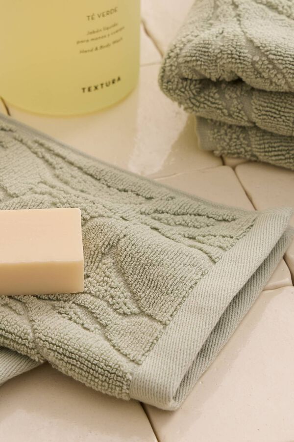 Textura Jacquard terry leaf towel green