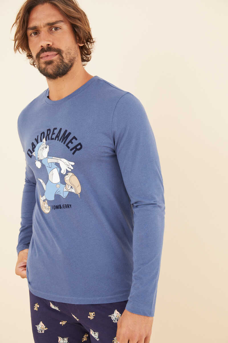 Womensecret Pijama comprido homem 100% algodão Tom e Jerry azul