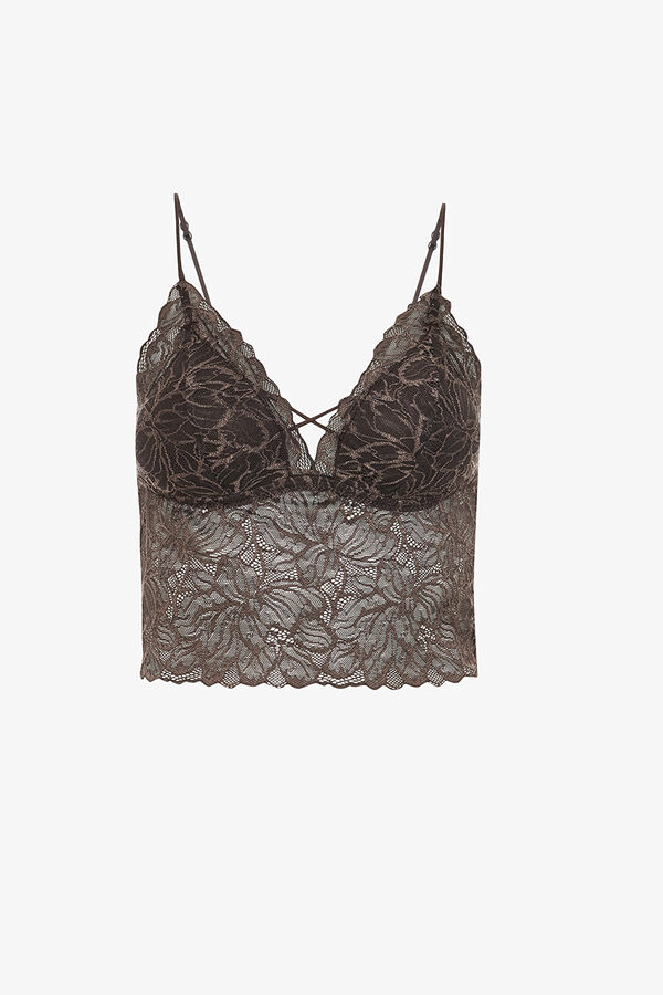 Penti Bralette de tirantes ajustables y estampado floral marr&oacute;n
