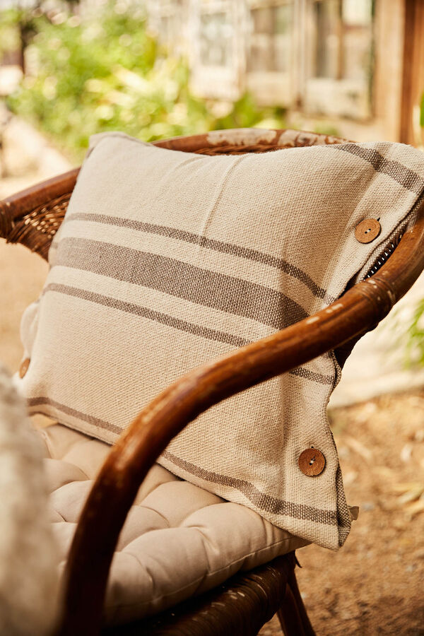 Calma House Funda de coj&iacute;n cuadrada a rayas beige con botones Sorento amarillo