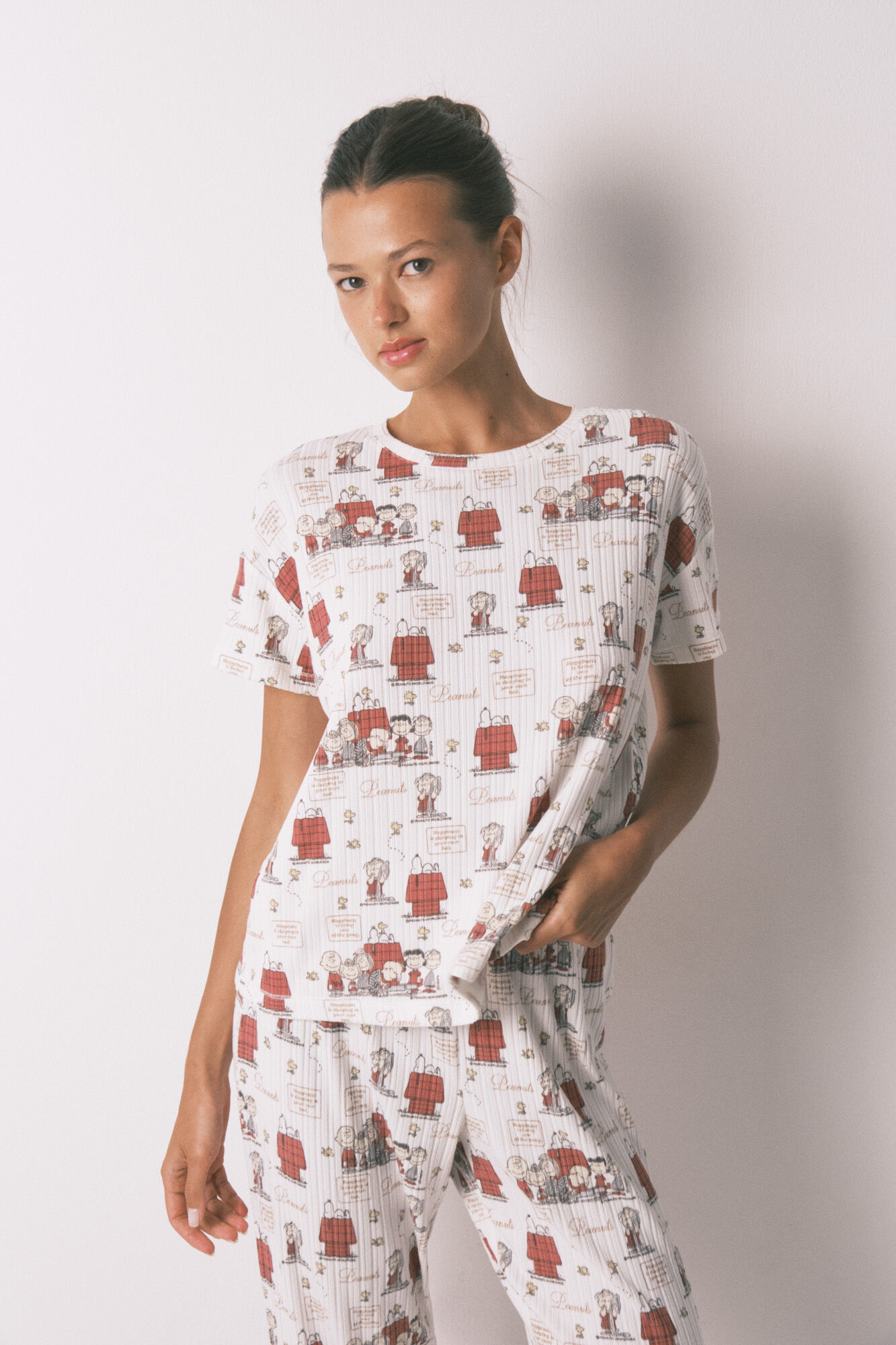 Women'secret Snoopy Gray Ribbed Capri Pyjamas