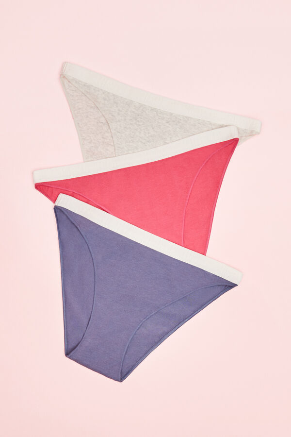 Womensecret Pack of 3 cotton logo panties in blue, grey and fuchsia 