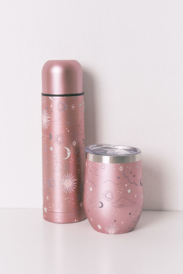 Women'secret Pink metal thermos bottle with astral print pink