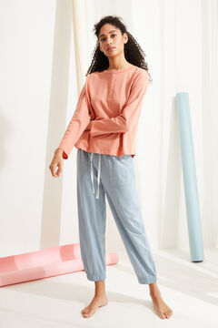 Womensecret Coral cotton long-sleeved Henley top pink